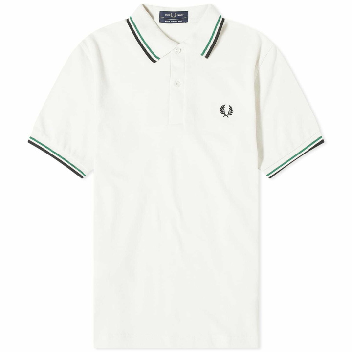 Photo: Fred Perry Men's Twin Tipped Polo Shirt in Light Ecru/Green/Black