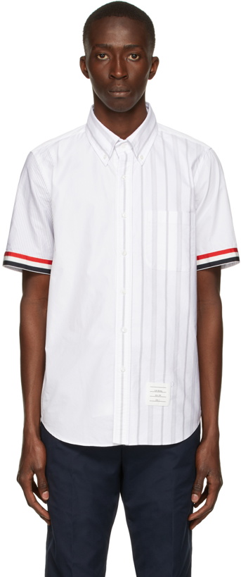 Photo: Thom Browne White Grosgrain Cuffs Funmix Short Sleeve Shirt