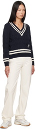 Sporty & Rich Navy '47 Edition Yankees Serif Cable Knit Sweater