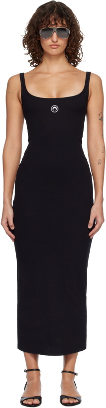 Photo: Marine Serre Black Moon Logo Ribbed Jersey Maxi Dress