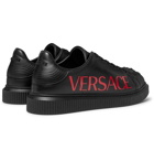 Versace - Logo-Print Rubber-Trimmed Leather Sneakers - Black