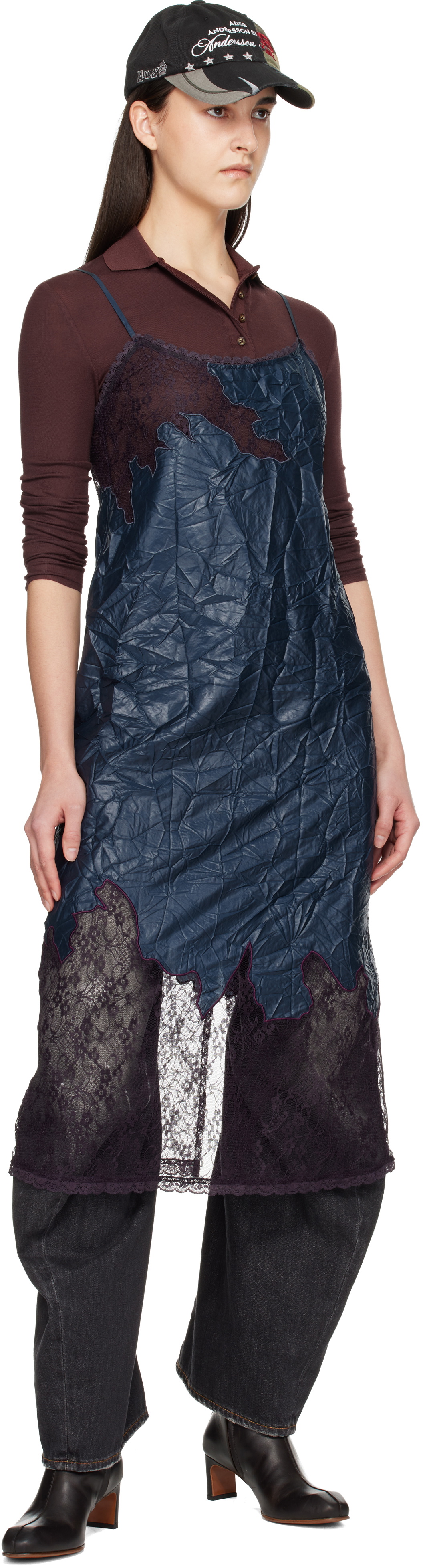 Andersson Bell Navy Embroidery Lace Midi Dress