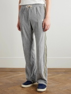 CELINE - Straight-Leg Webbing-Trimmed Logo-Embroidered Cotton-Blend Velour Track Pants - Gray