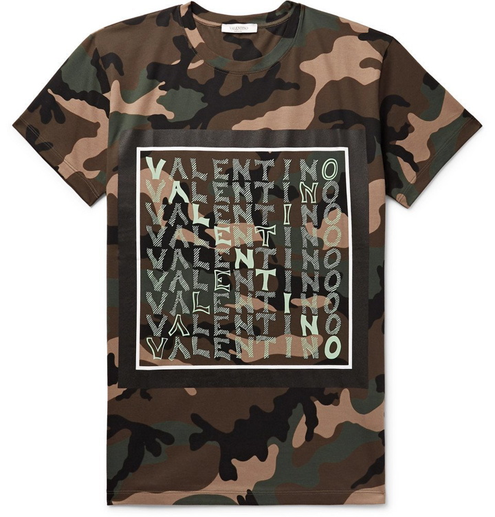Photo: Valentino - Logo and Camouflage-Print Cotton-Jersey T-Shirt - Men - Army green