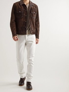 Belstaff - Logo-Appliquéd Leather-Trimmed Suede Trucker Jacket - Brown