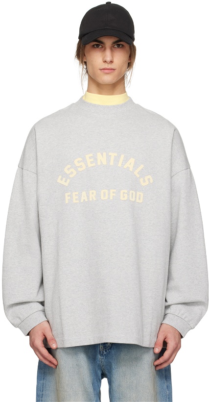 Photo: Fear of God ESSENTIALS Gray Bonded Long Sleeve T-Shirt