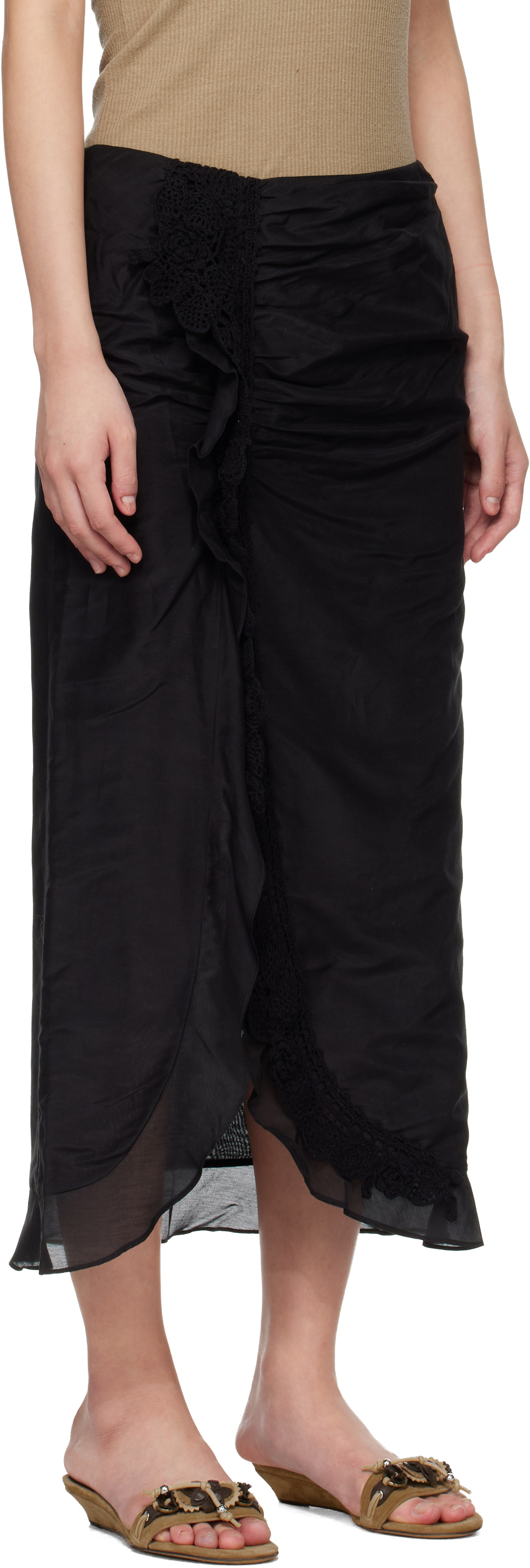 Isabel Marant Black Velina Crochet Cotton Silk Midi Skirt