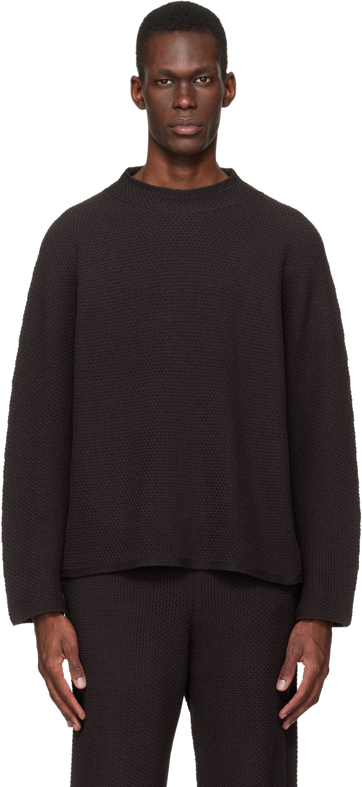 HOMME PLISSÉ ISSEY MIYAKE Brown Rustic Knit Sweater