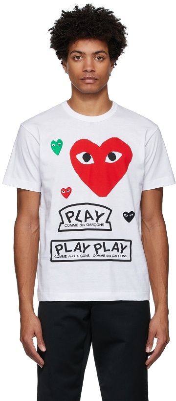 Photo: COMME des GARÇONS PLAY White & Red Multi Logo T-Shirt