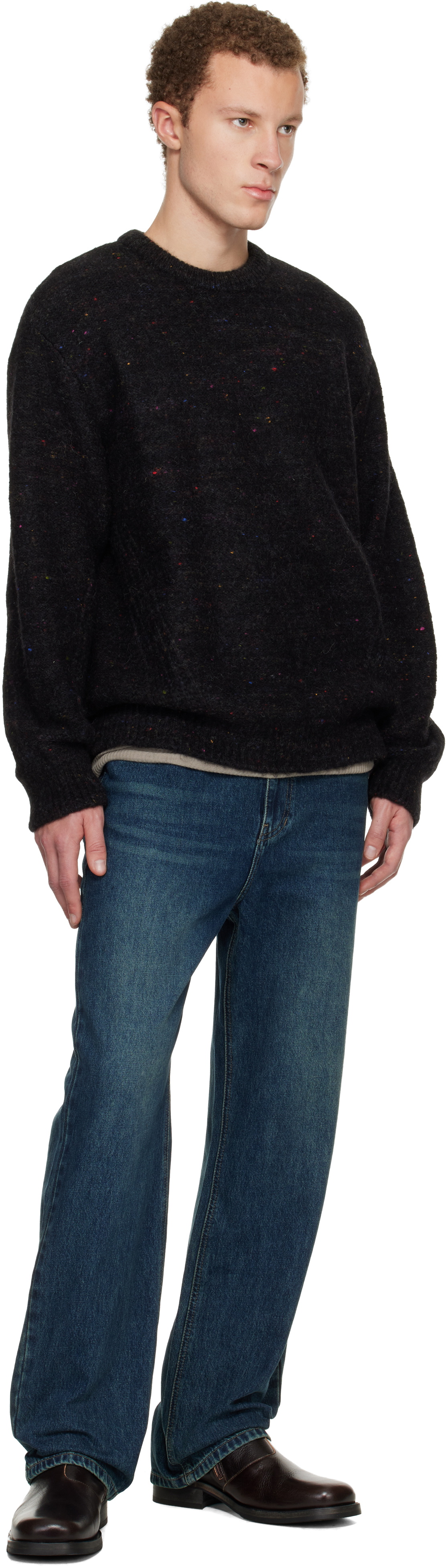 WOOYOUNGMI Black Stitch Line Round Neck Sweater