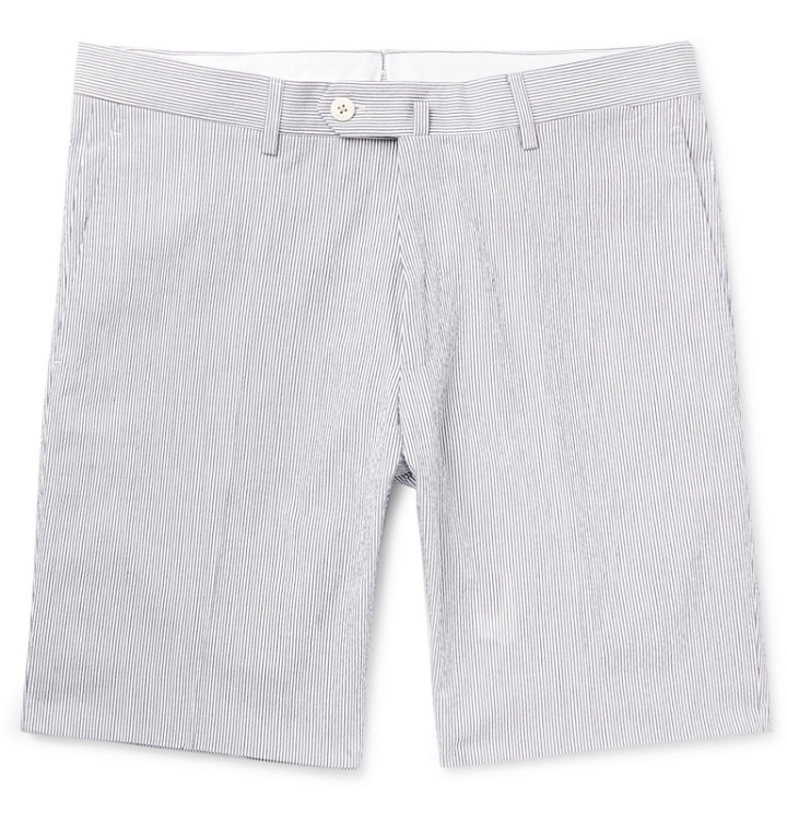 Photo: Odyssee - Pierre Pinstriped Linen-Seersucker Shorts - Gray