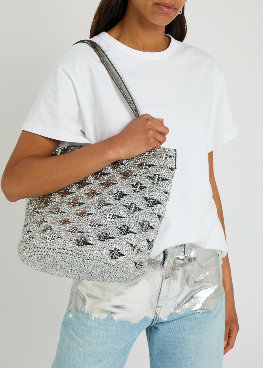 Rabanne Embellished Lurex Raffia Tote - Silver - One Size