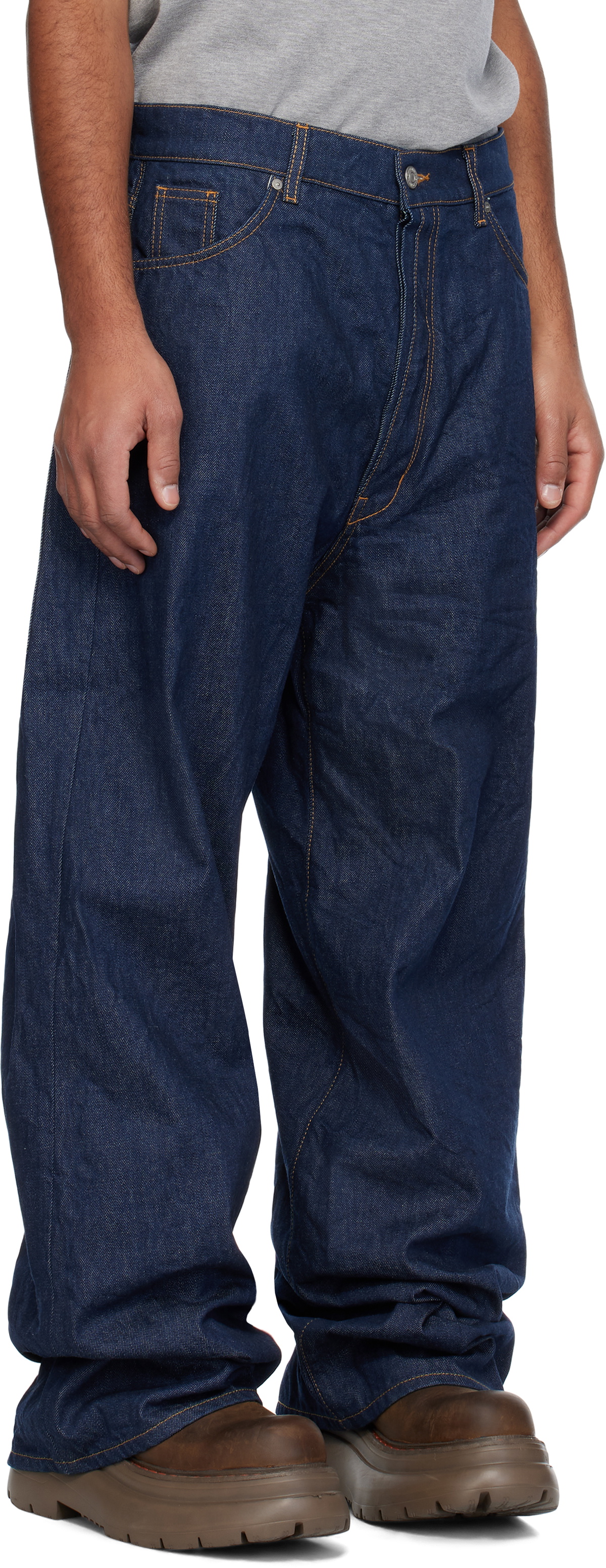 B1ARCHIVE Navy Wide Leg Jeans