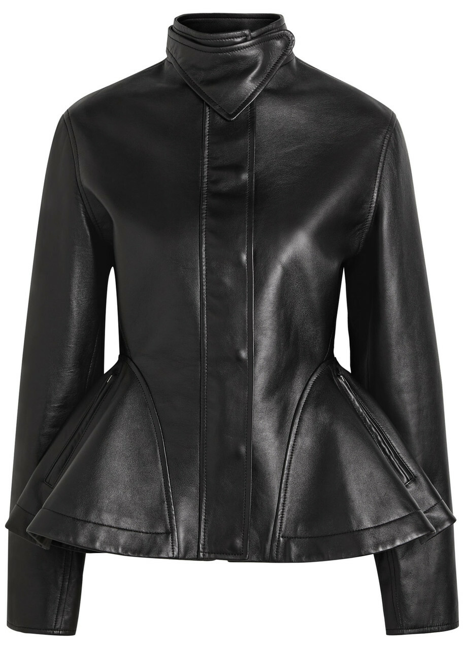 Alaïa Panelled Peplum Leather Jacket Black