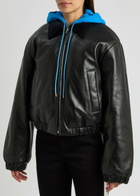 Meryll Rogge Padded Hooded Leather Bomber Jacket Black