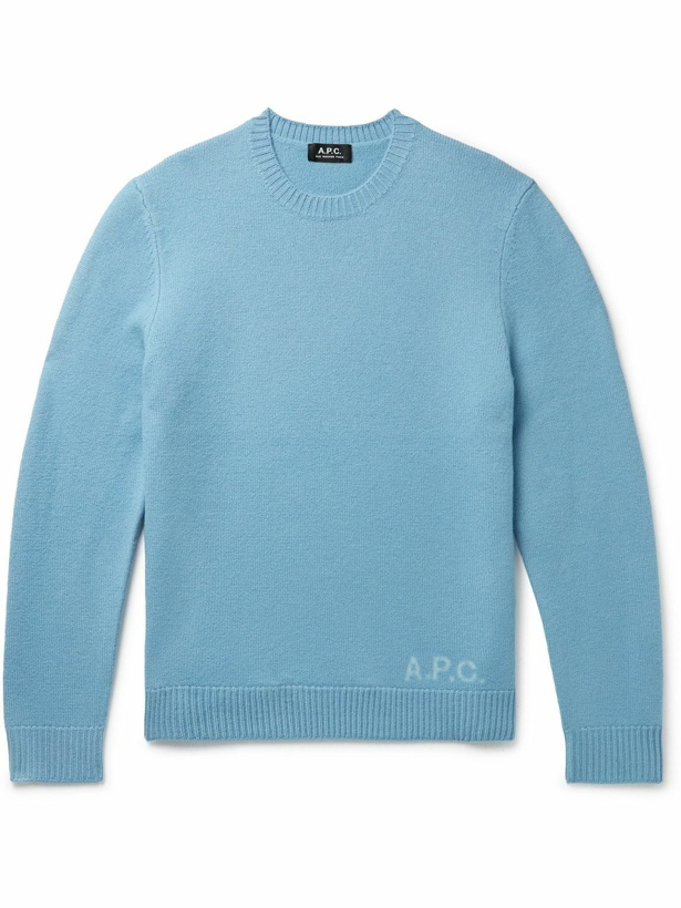 Photo: A.P.C. - Edward Logo-Jacquard Wool Sweater - Blue