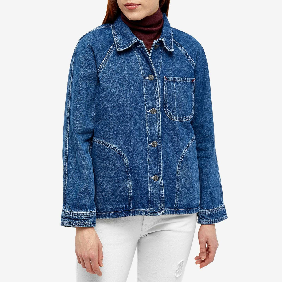 A.P.C. Women s Suzanne Logo Denim Jacket in Washed Indigo
