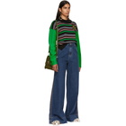 JW Anderson Green Striped Deconstructed Crewneck Sweater