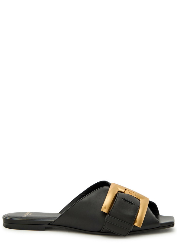 Photo: Balmain Oversized Buckle Leather Sandals Black