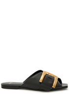 Balmain Oversized Buckle Leather Sandals Black