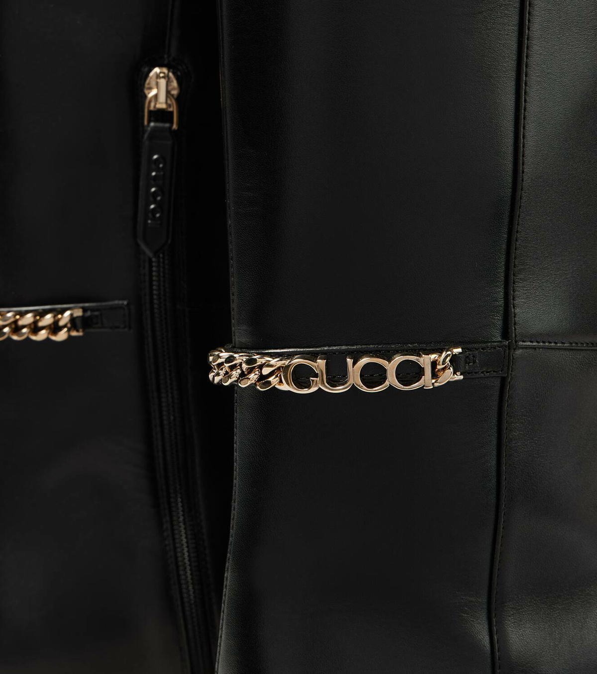 Gucci Black Monogram Knee-High Boots