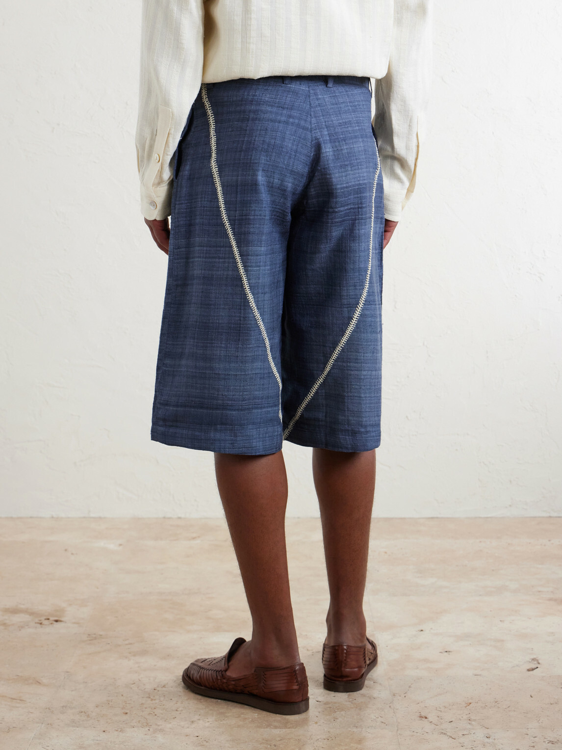 Kartik Research - Rabari Straight-Leg Embroidered Silk Shorts - Blue