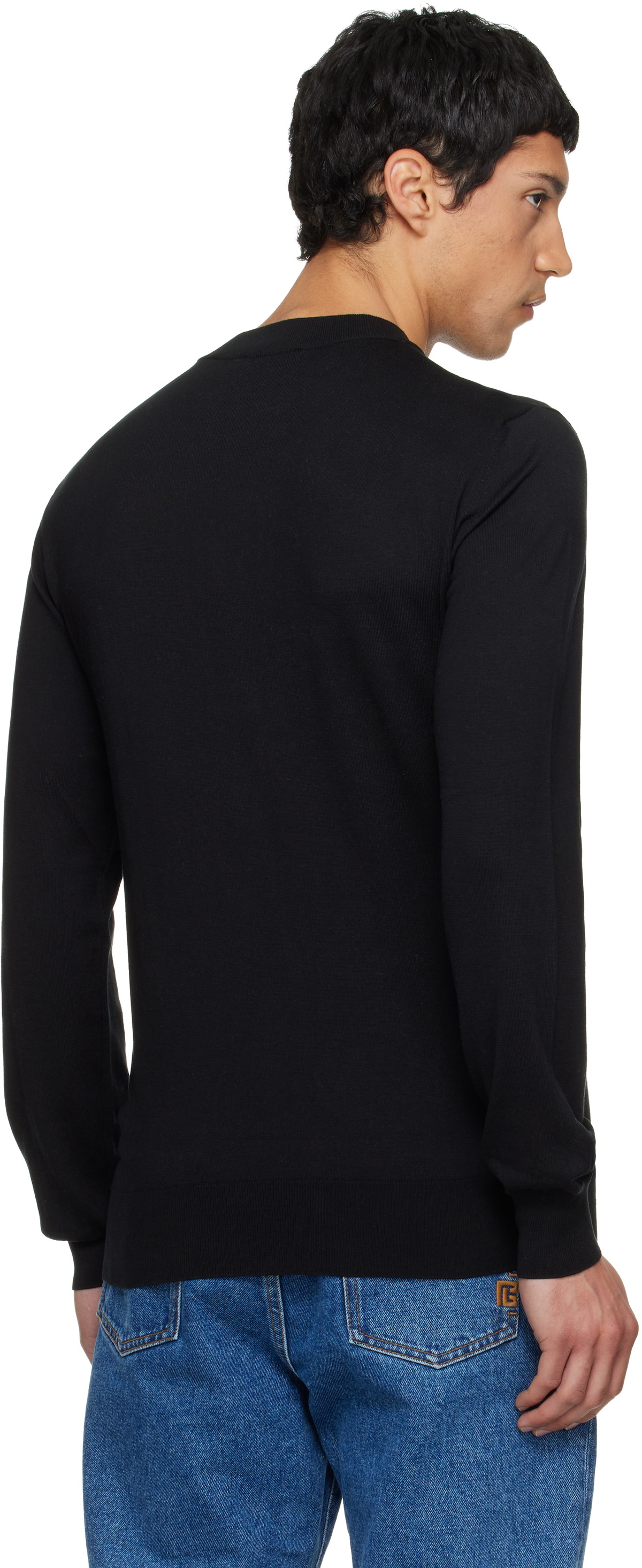 Balmain Black Fine Silk & Cotton Sweater