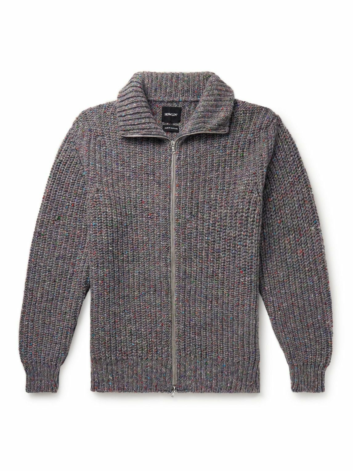 Photo: Howlin' - Loose Ends Ribbed Donegal Wool Zip-Up Cardigan - Gray