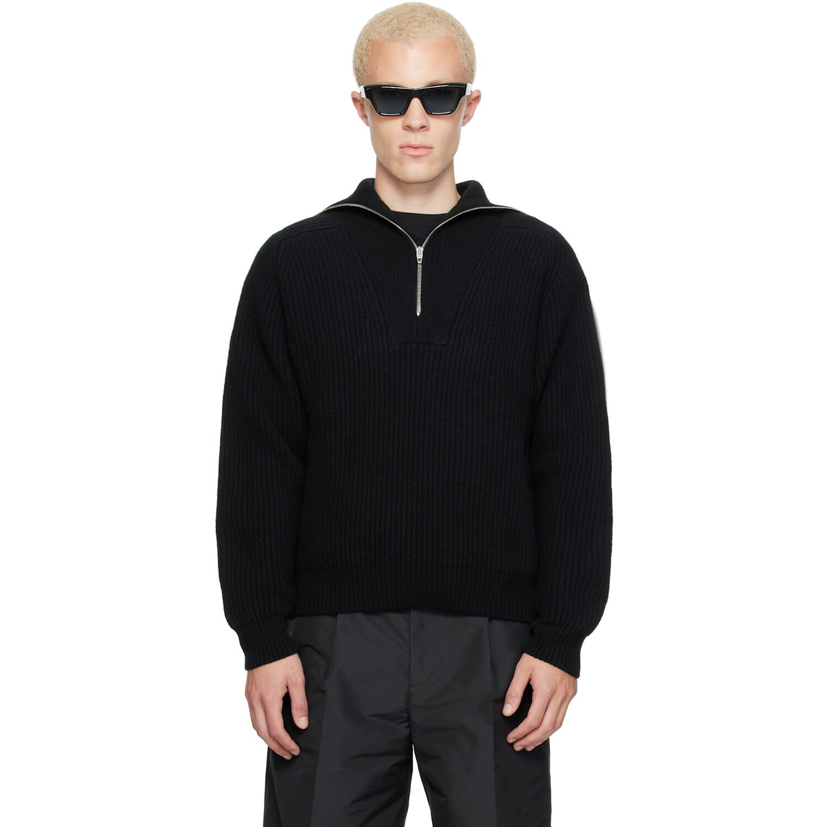 Jil Sander Black LS High Zipped Neck Sweater