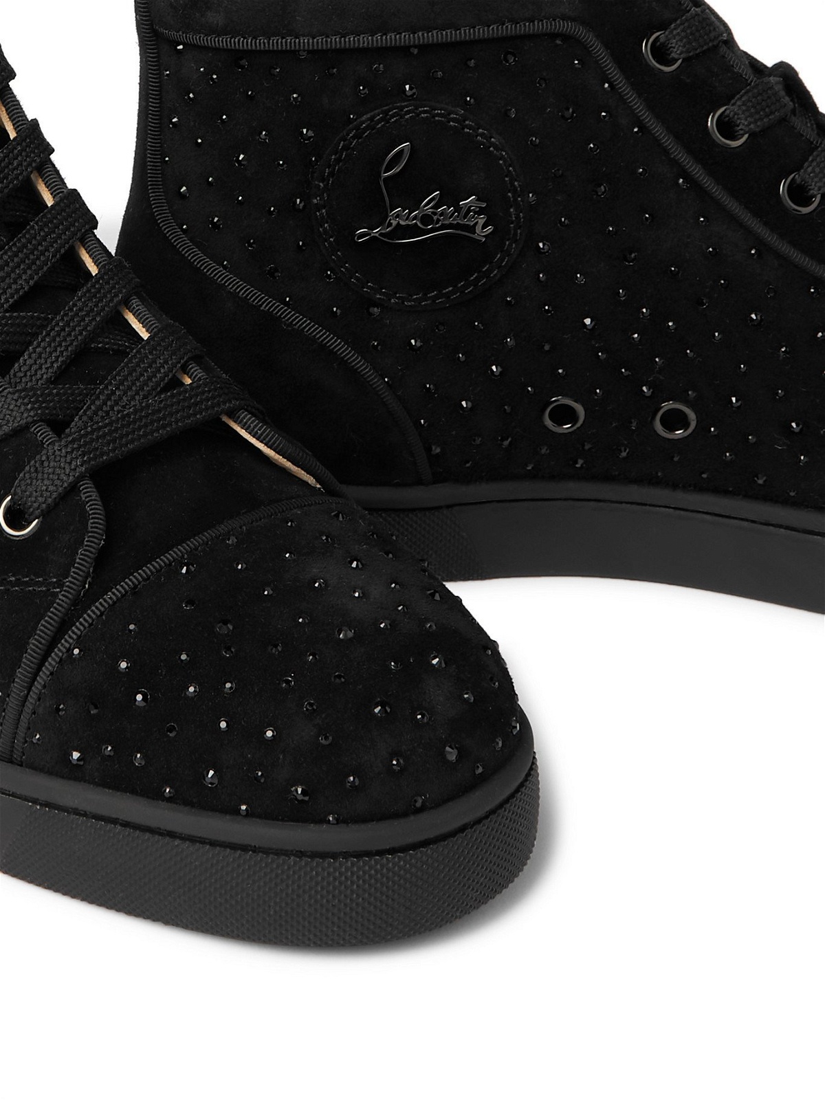 Christian Louboutin Suede Louis Strass High-Top Sneakers - Black - 42