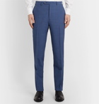 Canali - Slim-Fit Pleated Checked Wool-Blend Seersucker Suit Trousers - Blue