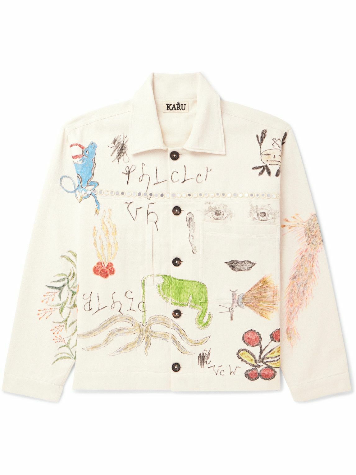 Karu Research - Small Talk Studio Embellished Printed Denim Jacket - White