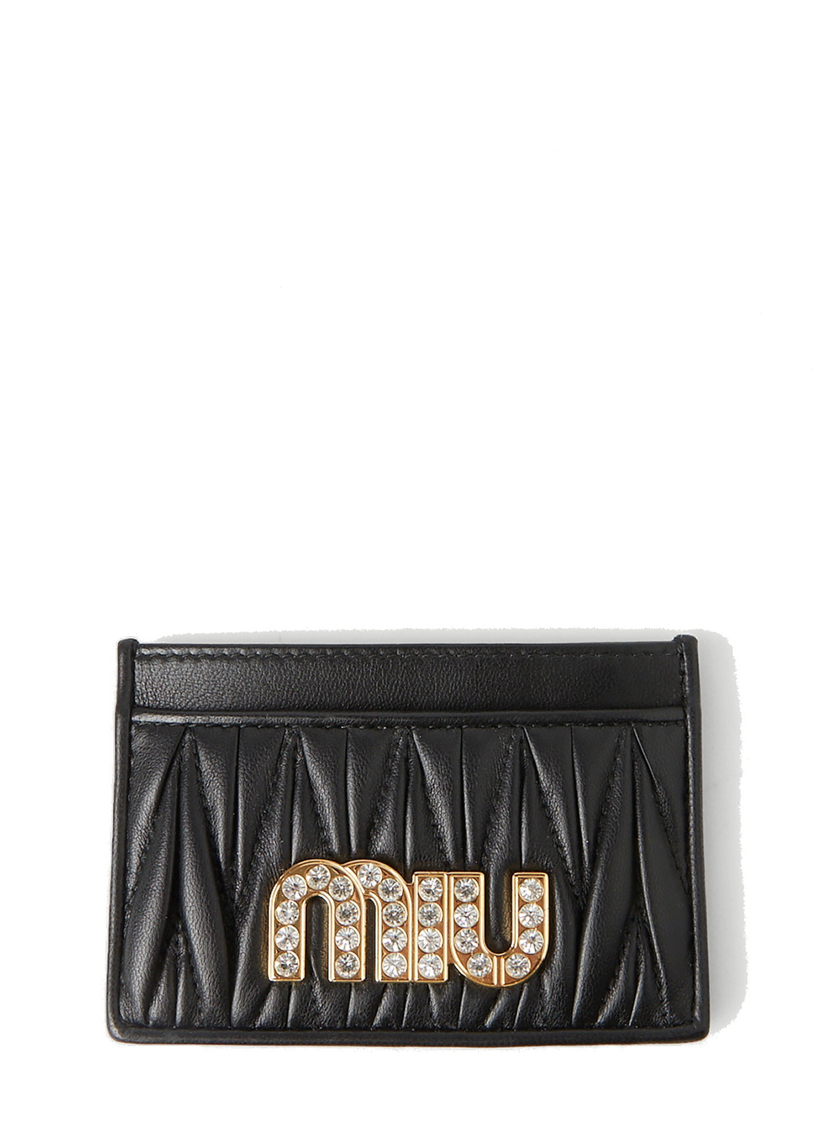 Miu Miu Black Matelassé Leather Lanyard ID Card Holder Miu Miu