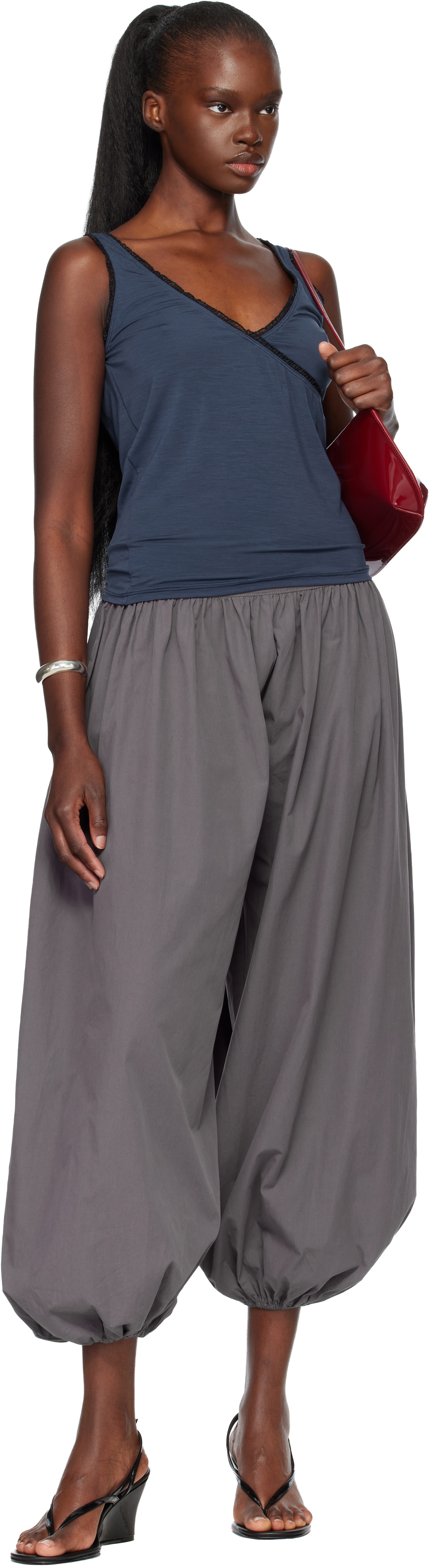 Fruity Booty Navy Frill Wrap Tank Top