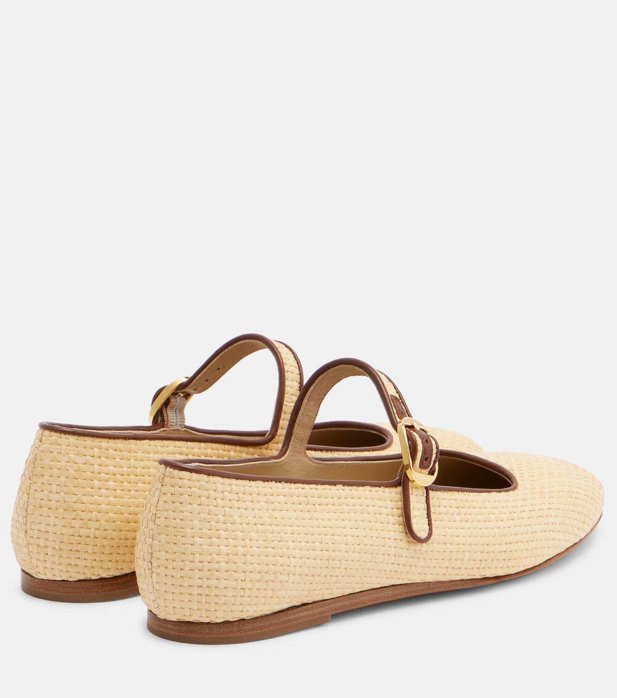 Le Monde Béryl Leather-trimmed raffia Mary Jane flats Le Monde Beryl