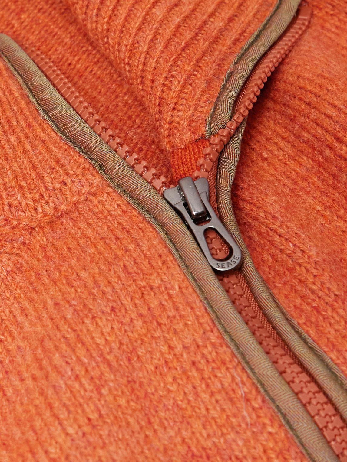 SEASE - Leather-Trimmed Cashmere Half-Zip Ski Sweater - Orange