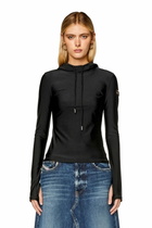 Diesel Hoodie in shiny stretch nylon - T-Shirts Womens in Black