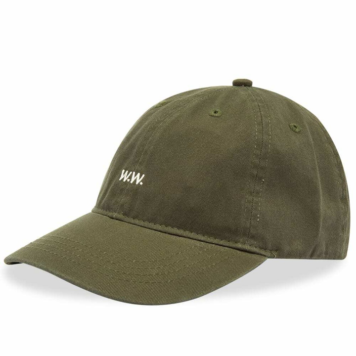 Photo: Wood Wood Men's Low Profile Logo Cap in Dusty Green