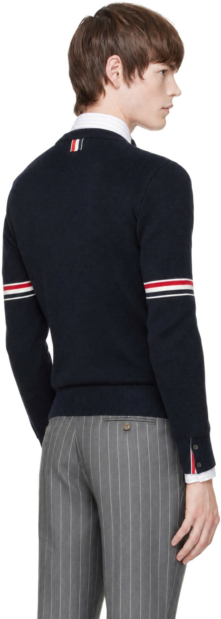 Thom Browne Navy Milano Stitch Pullover RWB Armband Sweater