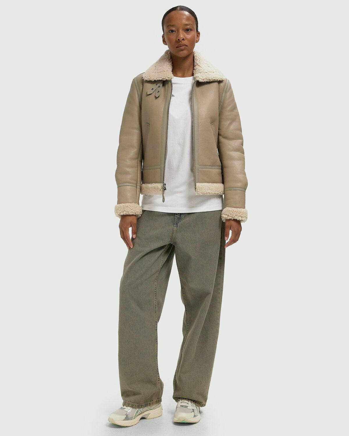 Schott NYC LCW1257 JACKET Beige Womens Bomber Jacket