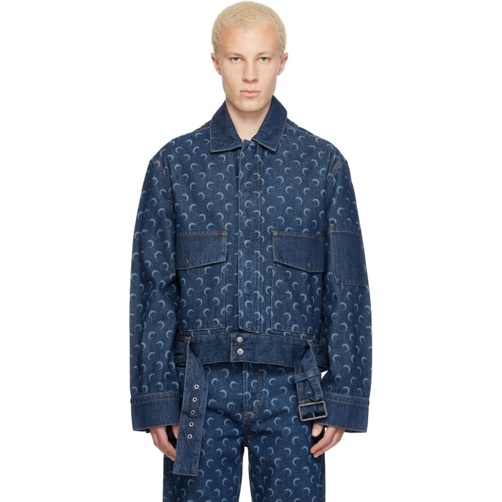 Photo: Marine Serre Blue Belted Trucker Denim Jacket