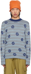 Marni Blue Striped Floral Sweater