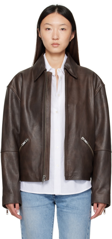 Photo: Calvin Klein Brown Biker Distressed Leather Jacket