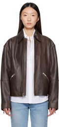 Calvin Klein Brown Biker Distressed Leather Jacket