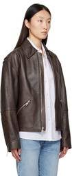 Calvin Klein Brown Biker Distressed Leather Jacket