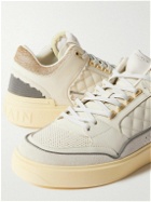Balmain - B-Court Panelled Distressed Leather and Suede Sneakers - Neutrals