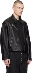 CALVINLUO Black Leather Biker Jacket