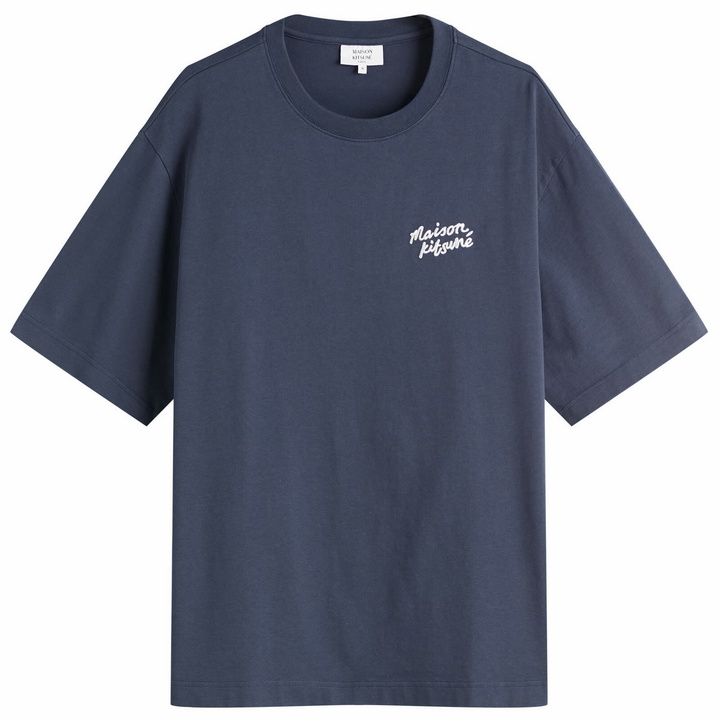 Photo: Maison Kitsuné Men's Handwriting Embroidery Oversize T-Shirt in Ink Blue