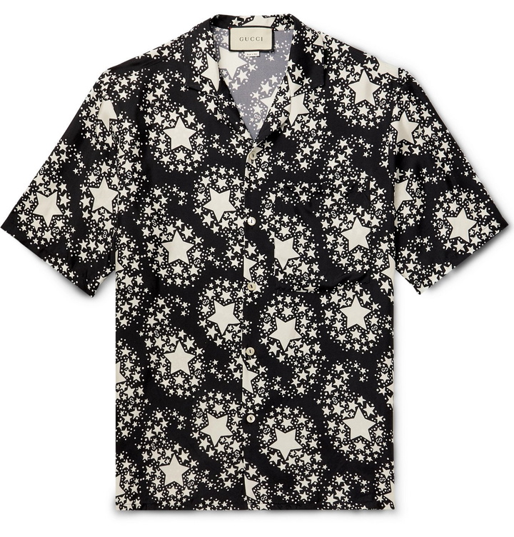 Photo: Gucci - Camp-Collar Printed Silk-Twill Shirt - Black