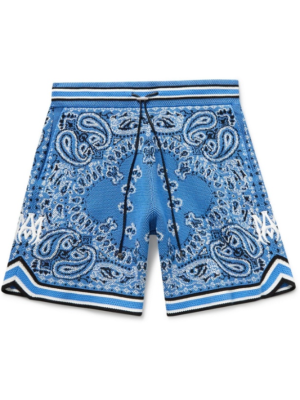 Photo: AMIRI - Bandana-Jacquard Cotton and Cashmere-Blend Drawstring Shorts - Blue